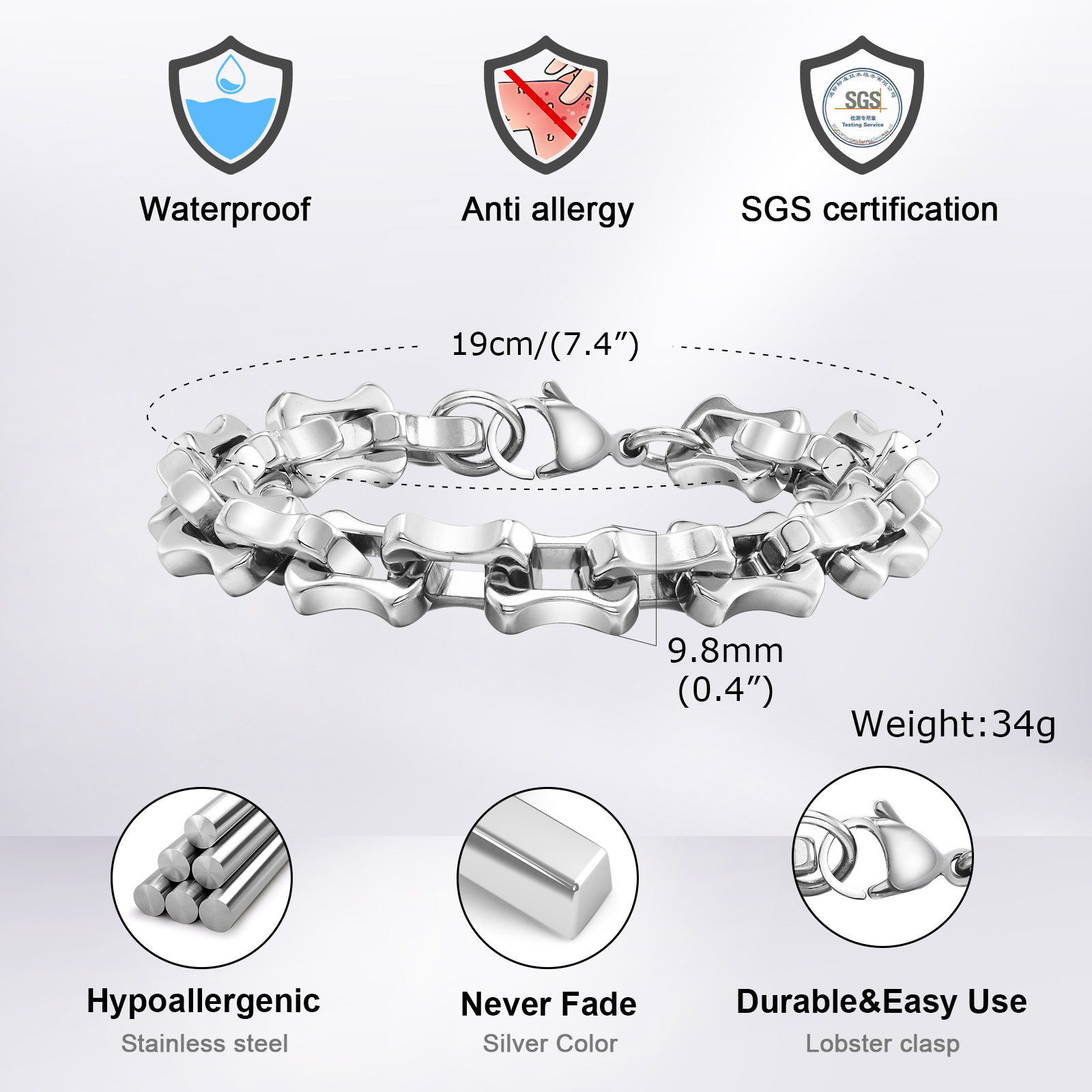 Vnox Heavy Bold Mens Chain Bra - Ceramic Link Bracelet recension och pris